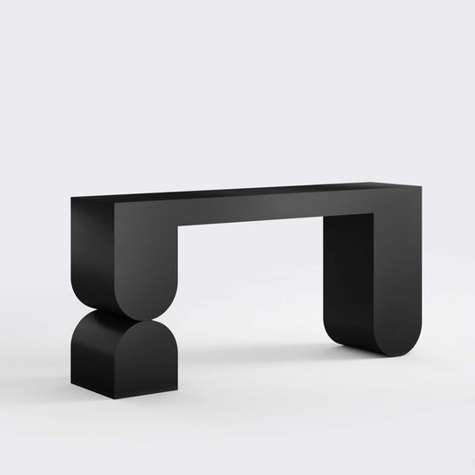 Black console table styled with mirror and fresh flowers