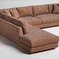 L-shaped brown sectional sofa with textured upholstery and clean modern lines on white background
