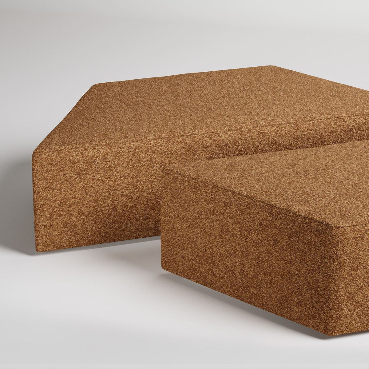 Cork yoga blocks in geometric angular design on white background, minimalist wellness equipment

